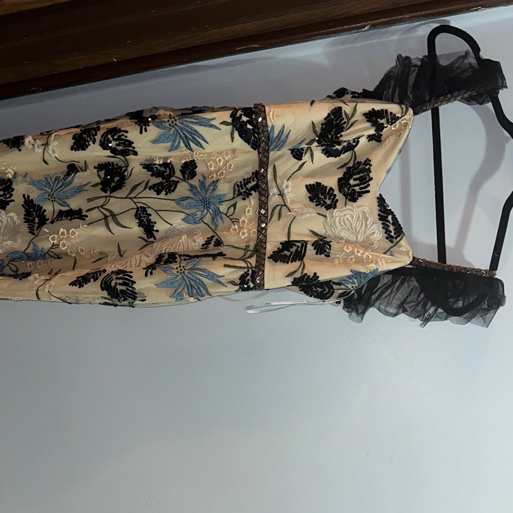 Lulu's Black and Cream Embroidered Midi Dress